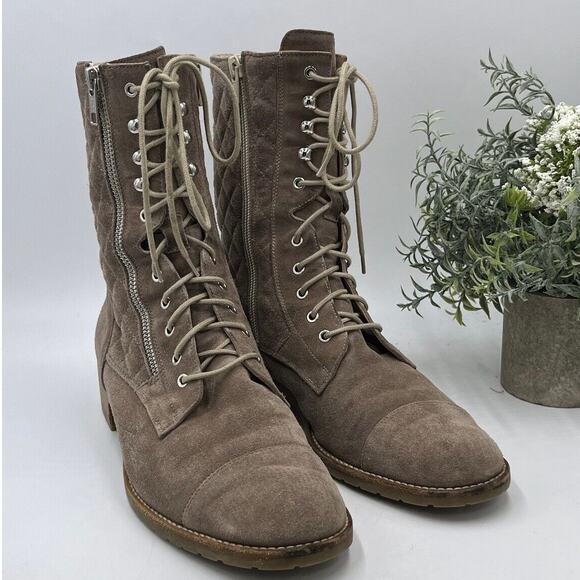 Russell & Bromley Tan Suede Atomic Quilted Stomper Lace Zip Boot Sz 39.5/9 - Picture 1 of 13